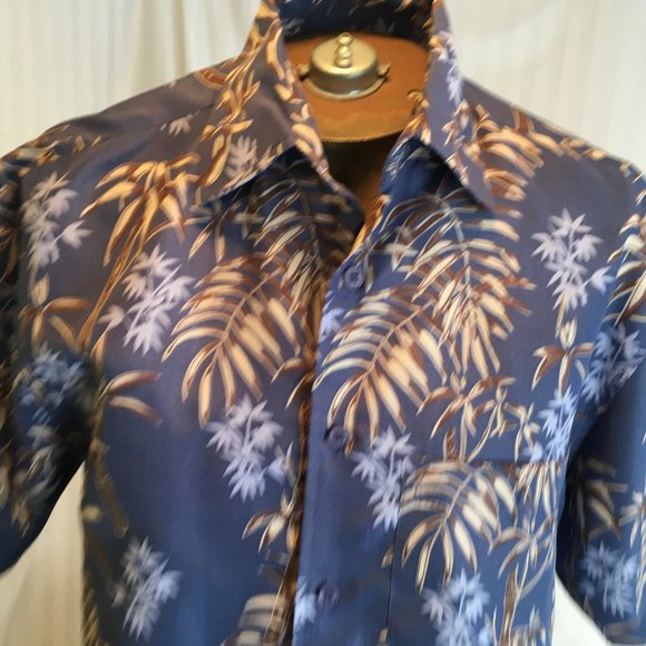 Aloha Joe Mens Blue Brown Hawaiian Polyester Tiki Tropical Surf Aloha Shirt Sz S - Picture 2 of 14